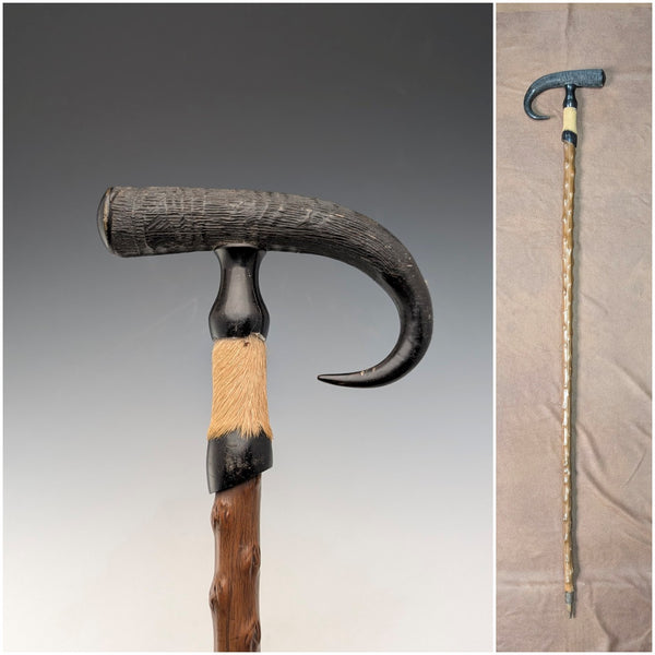 ヴィンテージ シャモア ホーン&レッグハンドル 紳士用ステッキ ブラウンシャフト 91cm